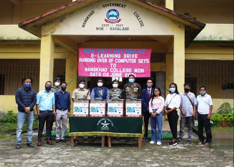 Assam Rifles under the aegis of Mon BN/7 Sector AR (Thundering Thirty Five) handed over four computer sets with accessories to Wangkhao Government College, Mon on June 8.